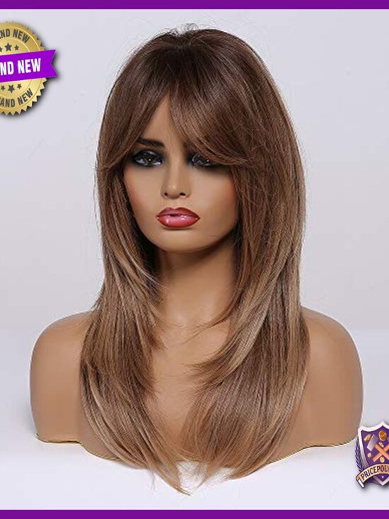 20 Inch Human Hair Wig with Bangs Heat Resistant Lightweight for Daily Party main image 6